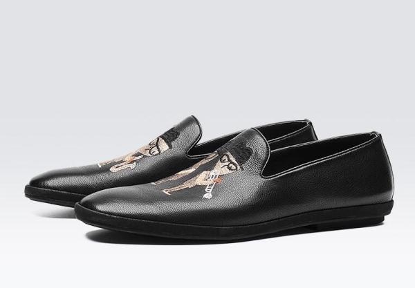 Hand Painted Flat Soft Leather Loafers , Printed Mens Patterned Loafers