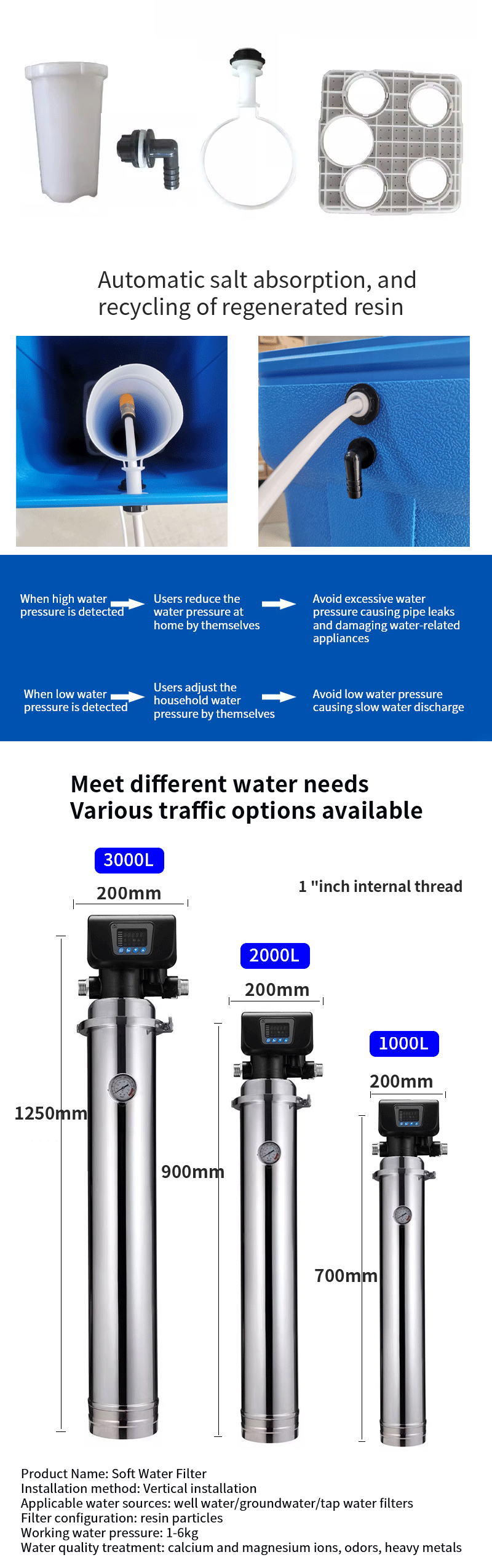 Regeneration Ion Exchange Resin Removing Water Filter Magnetic Hard Water Softer System
