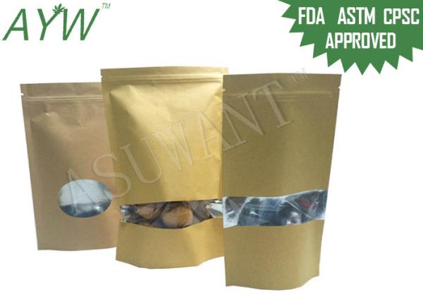 Multi Purpose Kraft Paper k Bag , ASTM Stand Up Kraft Coffee Bags With Valve