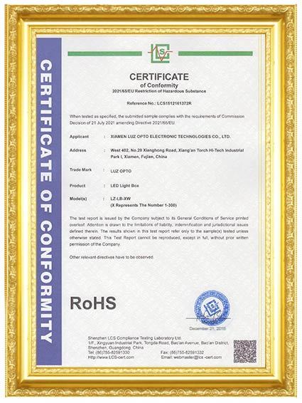 Xiamen Luz Opto Electronic Technologies Co., Ltd. Certifications