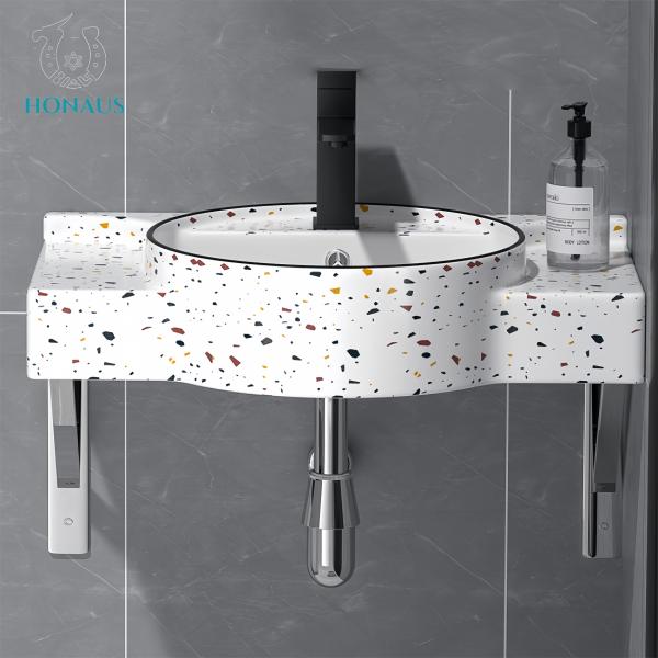 Classic Bathroom Wall Hung Basin Marble Grain Best Ceramic White Hotel House Use