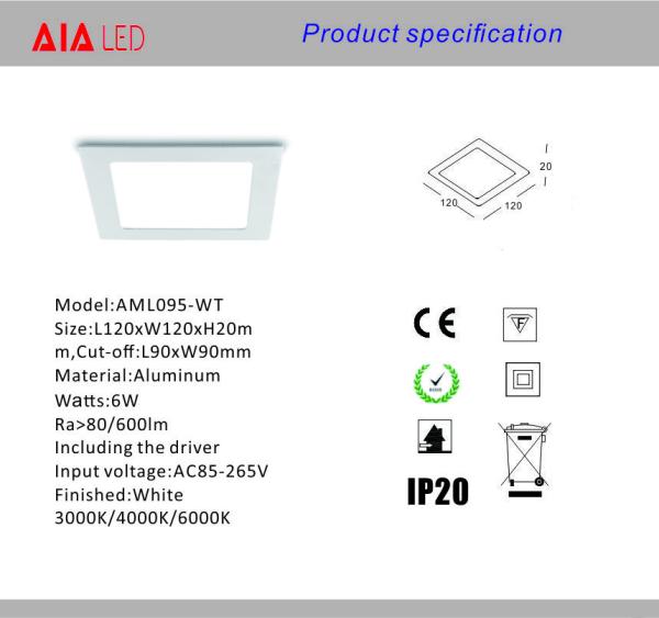 Recessed 6W ultrathin LED Panel light/LED ceiling light led downlight