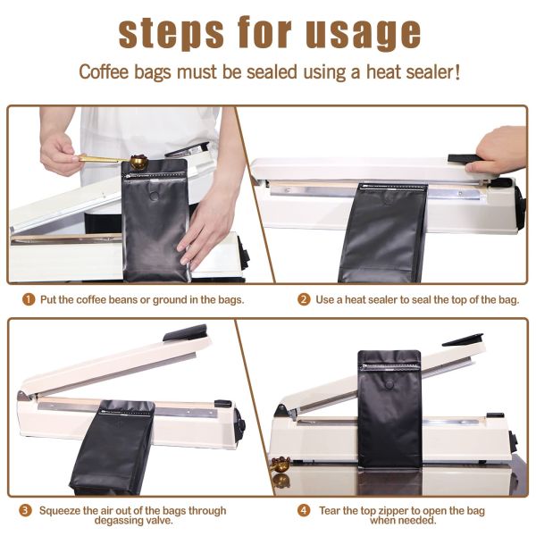 Food Grade Stand up Pouches with Valve Resealable Side Zipper Coffee Bean Bags Vented Storage Bags for Coffee Beans