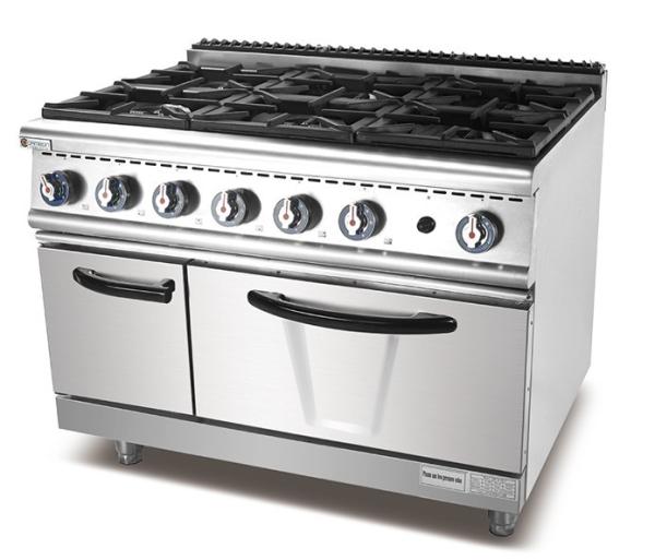 Cozinha industrial que cozinha o fogão de gás autônomo do queimador do equipamento 6 com forno