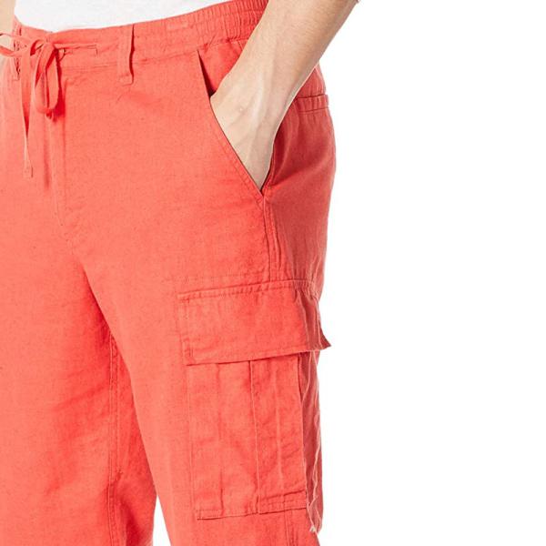 Washable Drawstring Closure Pants 44% Linen 56% Cotton Cropped Cargo Trousers Mens