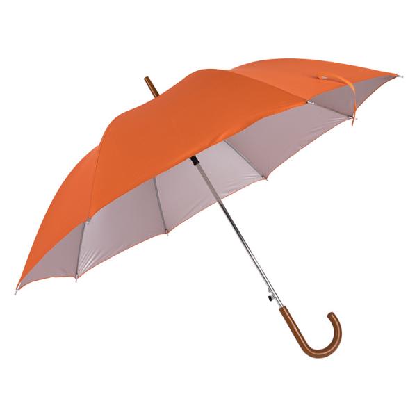 Auto Open Full Body Umbrella Orange Custom Bank Logo Hook Handle with 100cm Diameter