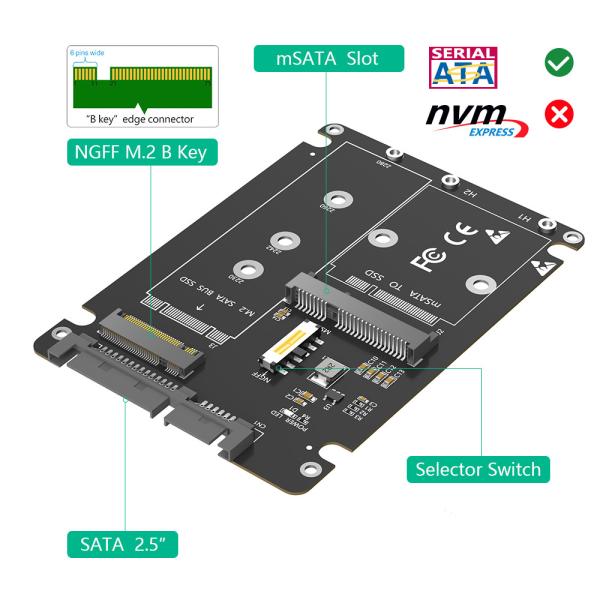 Full-size NGFF M.2 B Key/mSATA SSD to 2.5 SATA3 Адаптер 2 в 1 с пластиковым корпусом