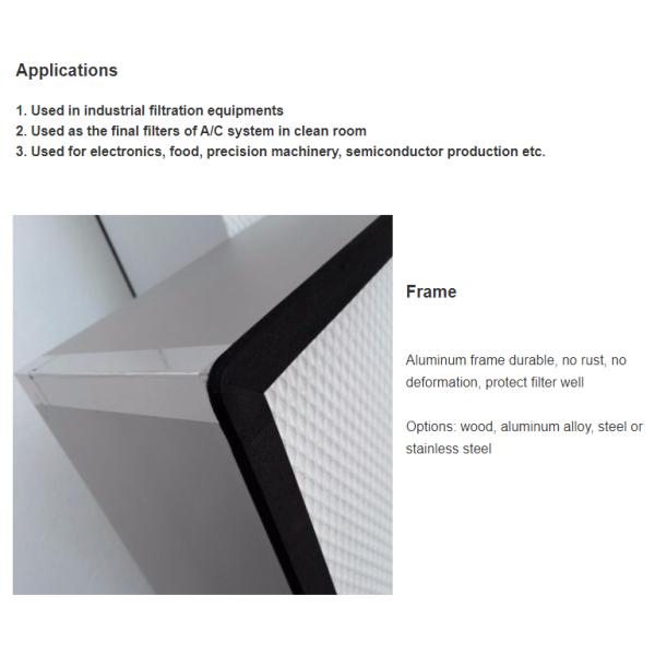 Алюминиевый каркас H13 H14 U15 U16 U17 глубокий флейтированный гепафильтр