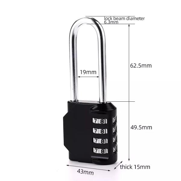 Locks Manufacturer 4 Digit Code Longe Shackle Zinc Alloy Lock Keyless Antitheft Password Combination Padlock