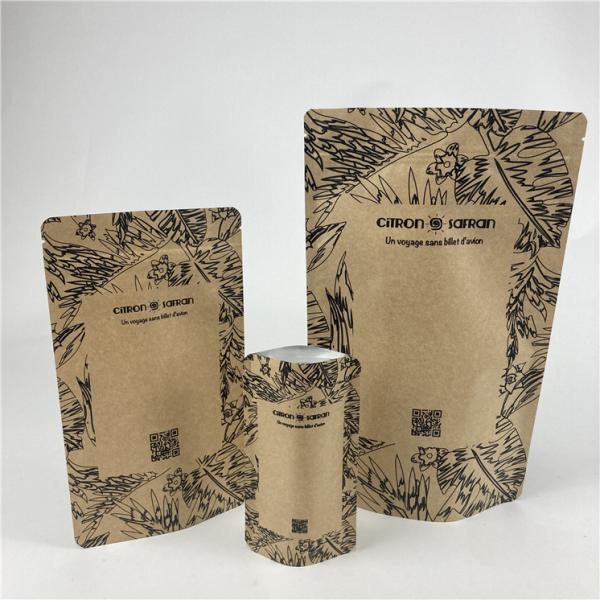Promotional Stand Up Pouch Food Grade Heat Seal Printed Biodegradable Custom Food Kraft Paper Bag With Zipper