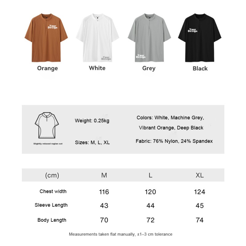 Men's Half Zip Raglan Cycling T-Shirt, Quick Dry Ice Feel Nylon Spandex Athletic Top, OEM Custom Logo & Private Label Service Available