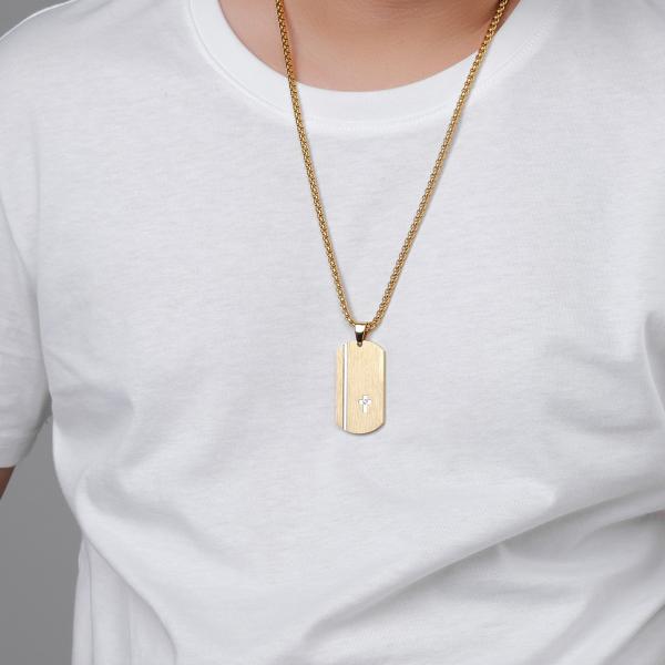 Square Religious Cross Engraved Necklace for Men Stainless Steel Cross Pendant Men's Cross Necklace Christian Jewelry