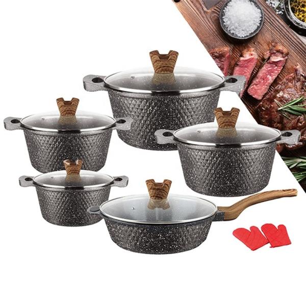 12Pcs Black Kitchen Ware Set Aluminum Nonstick Cookware Cooking Pot Sets