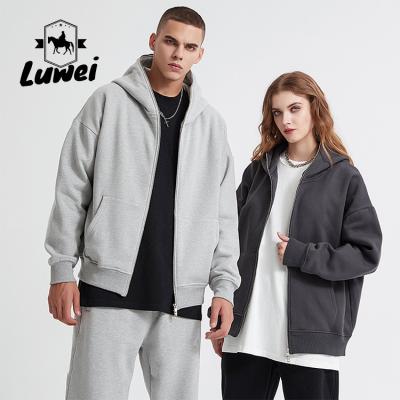 Winter Heavy Zip Up Cotton Hoodie Custom Embroidery Joggers Sweatshirts
