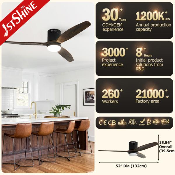 Blades de madeira Flush Mount Smart APP controle ventilador de teto com luz