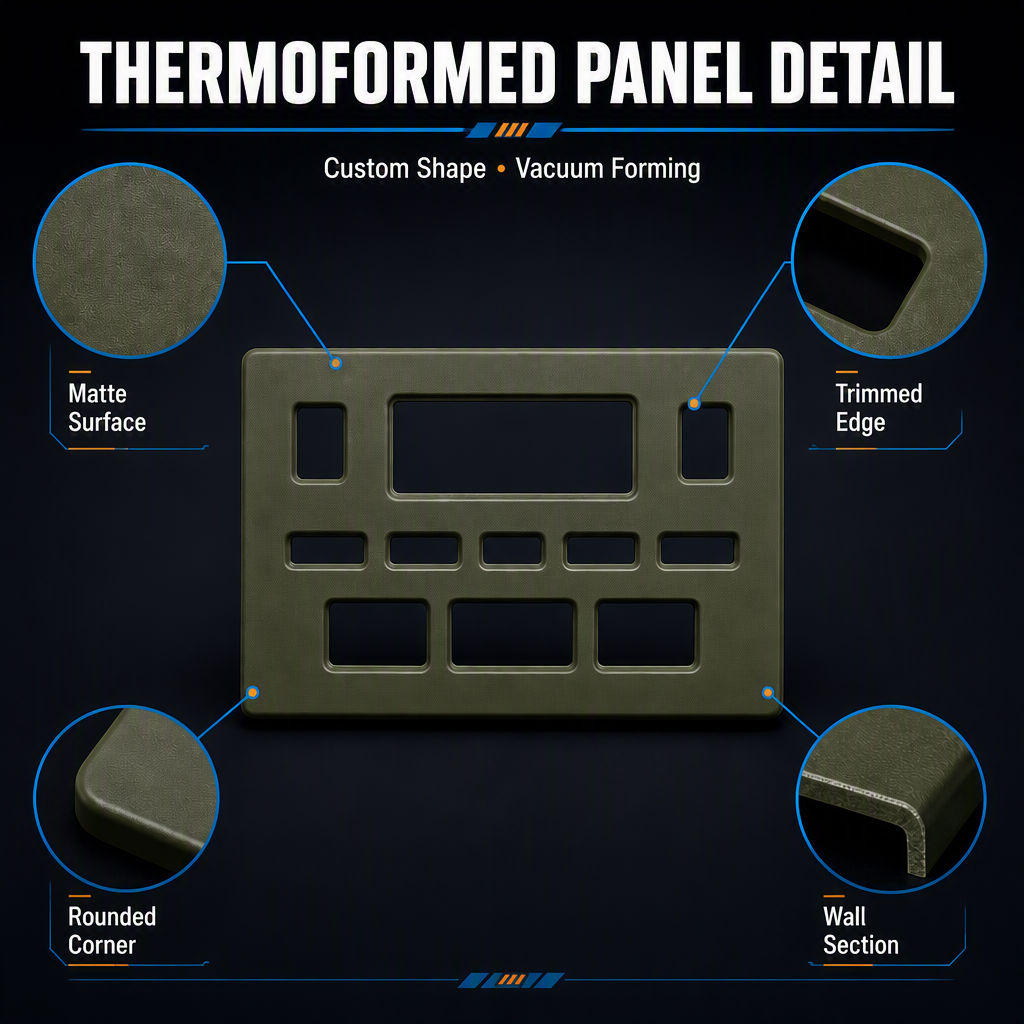 OEM Thick Vacuum Formed AC Control Panel Housing | Heavy Duty Thermoforming Plastic Cover Cutting for HVAC Customized Shapes