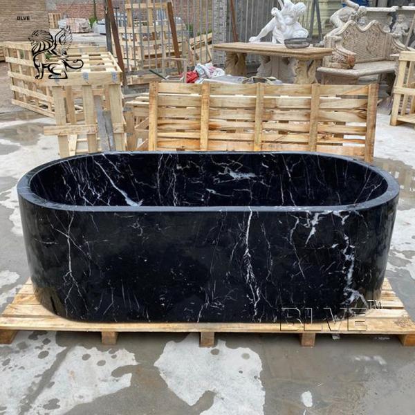 Black Stone Marble Bathtub Freestanding Home Bath Tubs Nero Marquina Hotel Shower Room Bathroom Design