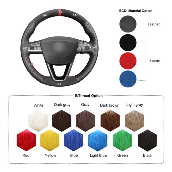 SEAT LEON 5F1 2016 2017 2018 2019 2020 Hand Sewing Leather Suede Steering Wheel Cover