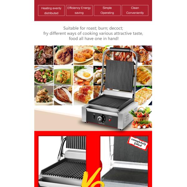 Commercial Electric Panini Maker Grill with Non-Stick Cooking Surface and Sandwich Plates