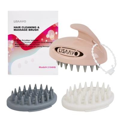 3 Interchangeable Scrubber Scalp Massager Pink Hair Washing Scalp Brush