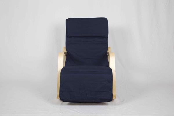 Blue Canvas Wooden Outdoor Furniture Nursery Rocking Chair With Adjustable Footrest