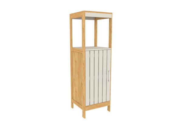 Beige 96.5cm Height MDF Bamboo Stripes Door Metal Handle Bathroom Console Unit