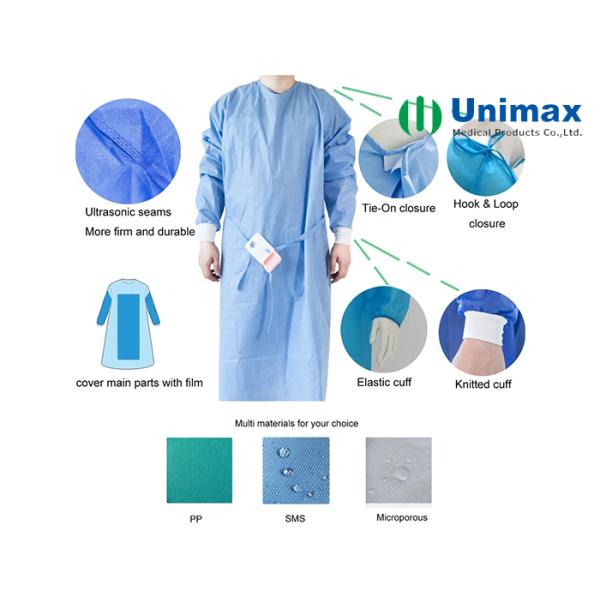 SMMS Blue EN13795 Disposable Surgical Gowns 45gsm