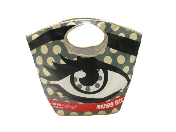 Handy PP woven shopping bag with round hole handle CMYK cyliner printing  with base