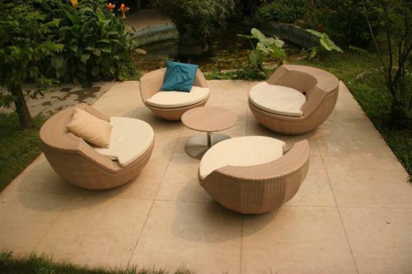 Hand-Woven Brown Cane Obelisk Chair Set For Living Room / Balcony