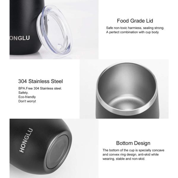 12 Oz Insulated Wine Tumbler With Lid And Straw Stainless Steel Stemless Wine Tumbler