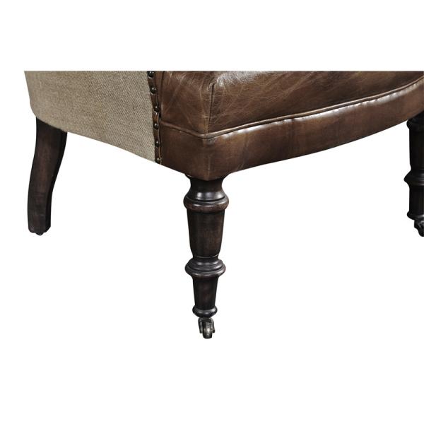 32'' American Vintage Cigar Leather High Back Armchair Solid Wood Legs with wheels