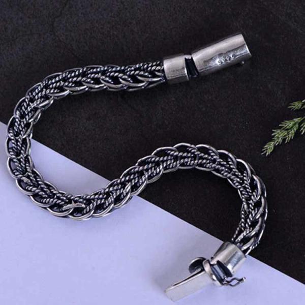 Retro Handmade 925 Sterling Silver Rope Chain Mens Bracelet(060670)