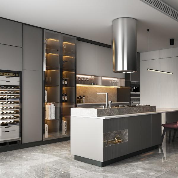 Projet de villa standard cuisine en bois finition de luxe armoire de cuisine en bois massif intelligent pour les entrepreneurs