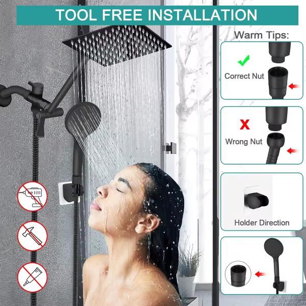 10 12 Inch High Pressure Rain Shower Head Combo with Adjustable Extension Arm and Handheld
