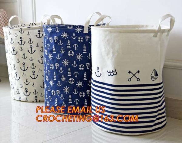 Organize Storage Natural Canvas Clothes Basket, Cute Round Canvas Bathroom Clothes Storage Basket Hamper Tote Bag/ Stora