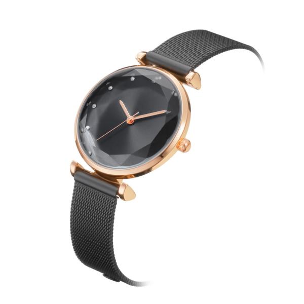 PVD Plated All Black Fashion Lady Watch Mesh Band Alloy Quartz Watch For Women