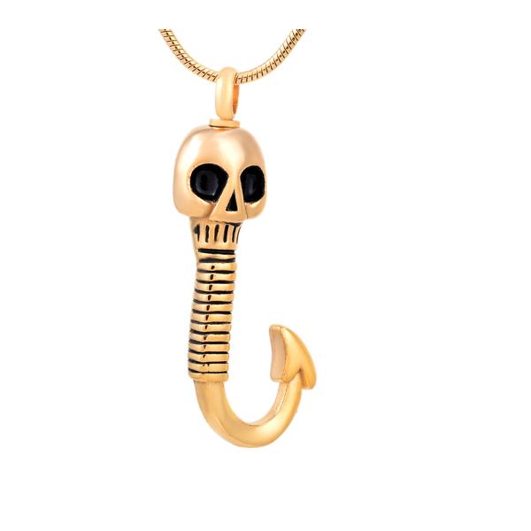 Stainless Steel Fishhook Memorial Locket Pendant Necklace for Women's Cremation Jewelry