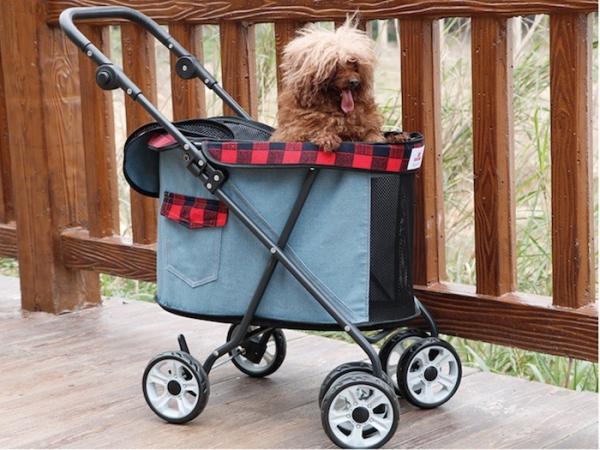 Blue Cowboy Canvas Cozy Dog Carrier Trolley Dog Trolley On Wheels 53x39x82cm