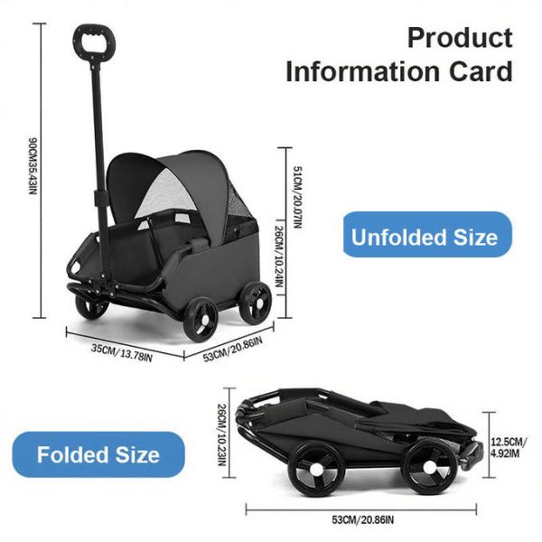 Wholesale Foldable Pet Stroller, OEM ODM 4-Wheel Pet Trolley with Mesh Ventilation for Small Pets