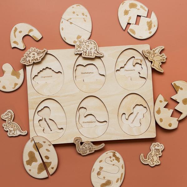 Montessori Jouet en bois Puzzle du cycle de croissance des champignons & Puzzle du dinosaure en bois