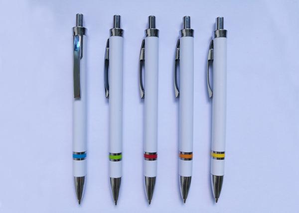 Metal Clip Plastic Promotional Pen in white color with customized logo or silk printing