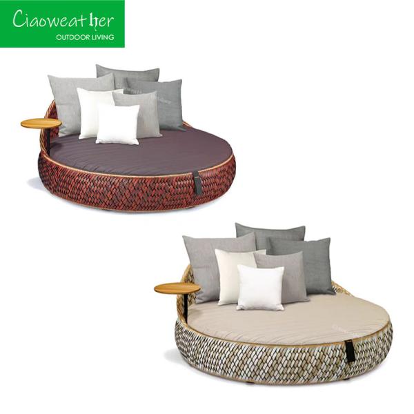Customized Color Sun Lounger Round Lounger Waterproof Beach Chair Garden Daybed Sets Furniture Outdoor Bed with Table