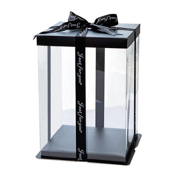 High quality clear acrylic square plastic cake box packaging with ribbon