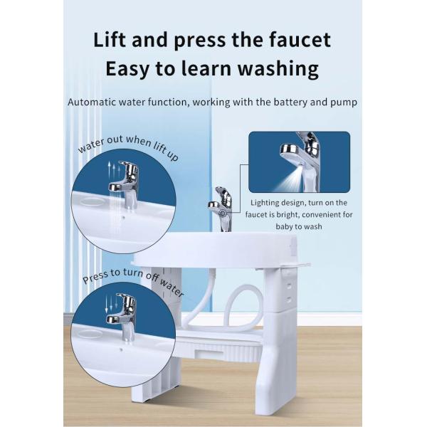 Ouninbear Sink Kids Wash Basin Plastic With Light And Water Tank In White