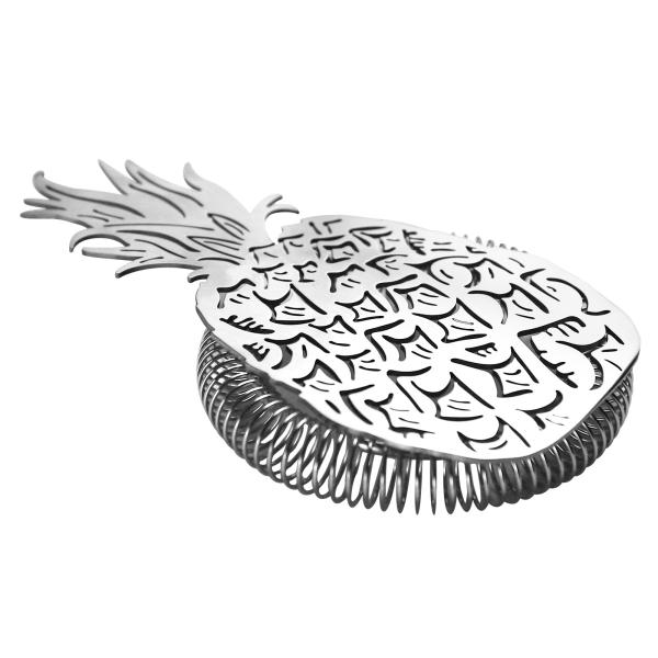 Brushed Stainless Steel Barware Hawthorne Cocktail Strainer with Pineapple Design