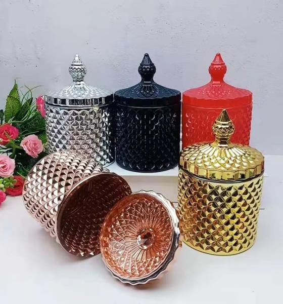 Gráfico Alta Qualidade Cristal Geo Cut Glass Candle Jar Holders Candle Jars vazios com tampa a granel