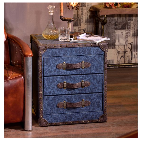 Nidea #8509 Vintage Leather Trunk Cabinet American Rural Retro Nightstand Locker Portable Antique Storage Bedside Bedroom