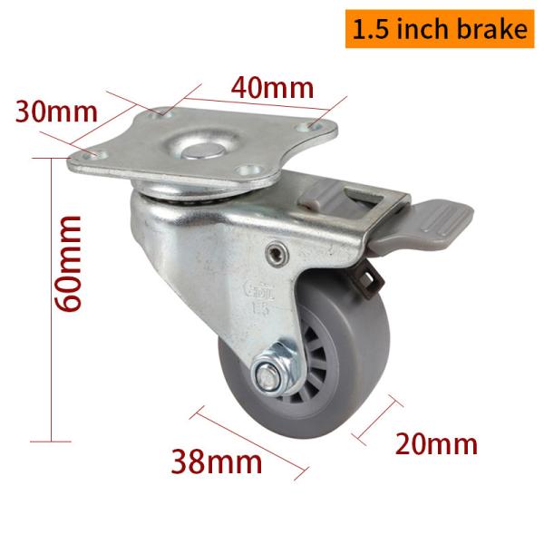 EDL Mini roues de roue de 1,5 pouce 30 kg TPE en plaque par type rigide, pivotant et frein