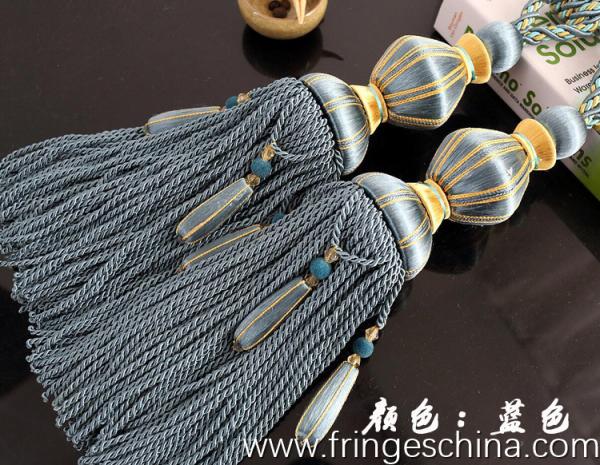 Delicate custom long tassel fringe trimming for curtain attractive tieback hanging ball