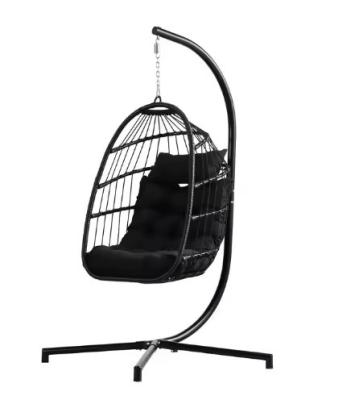 Customized Color Hanging Round Swing Egg Chair With Stand Rattan Patio Swing Chair